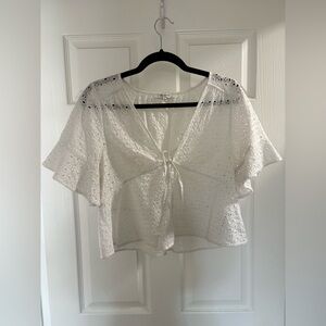 Madewell White Eyelet Tie-Front Blouse